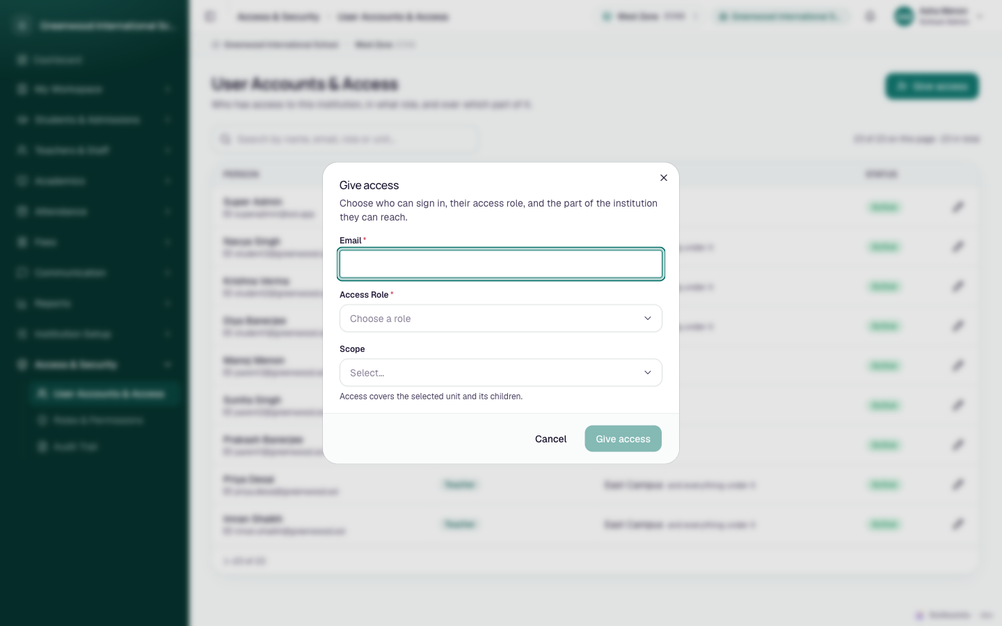 Give access dialog