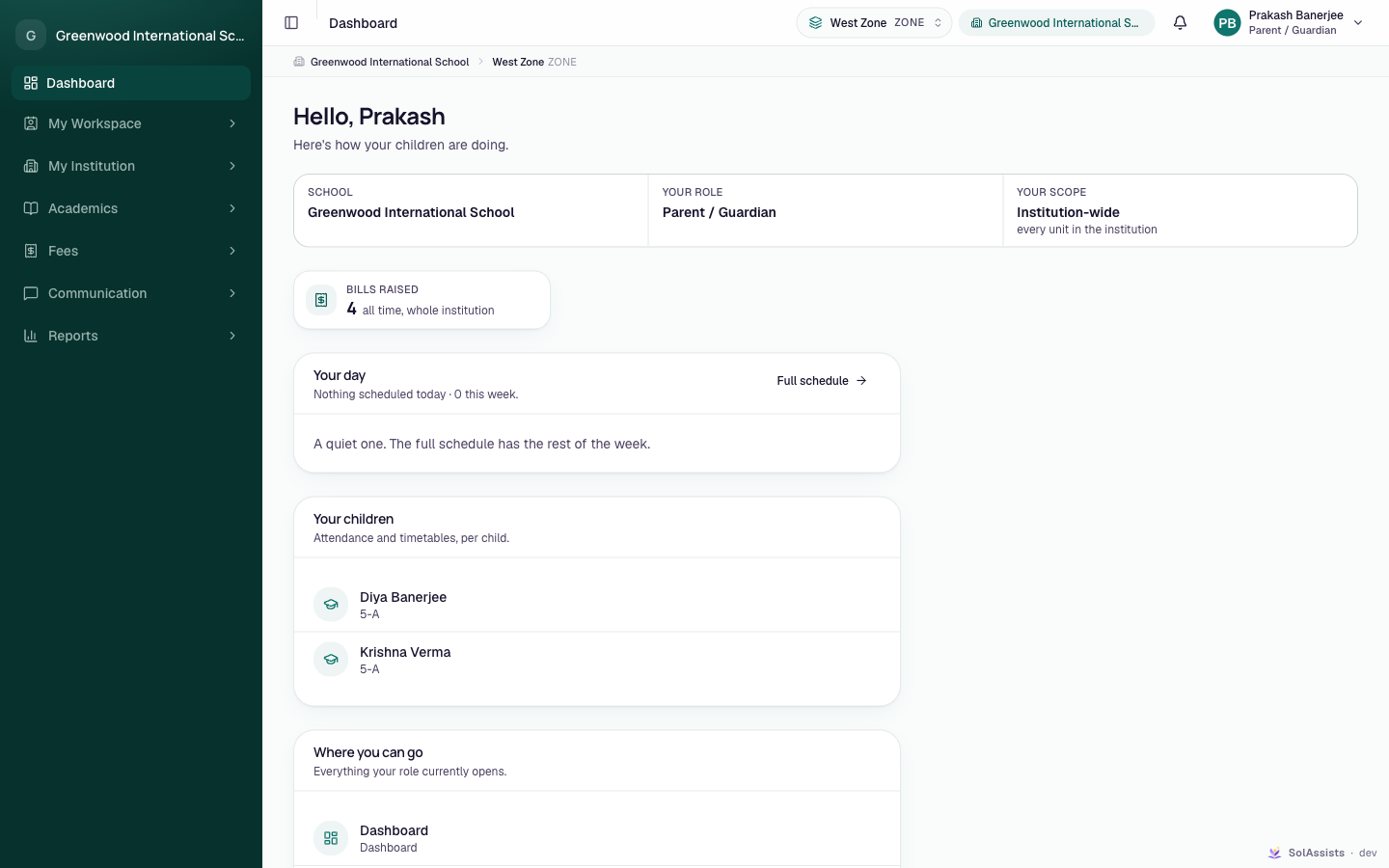 Parent dashboard with two linked children