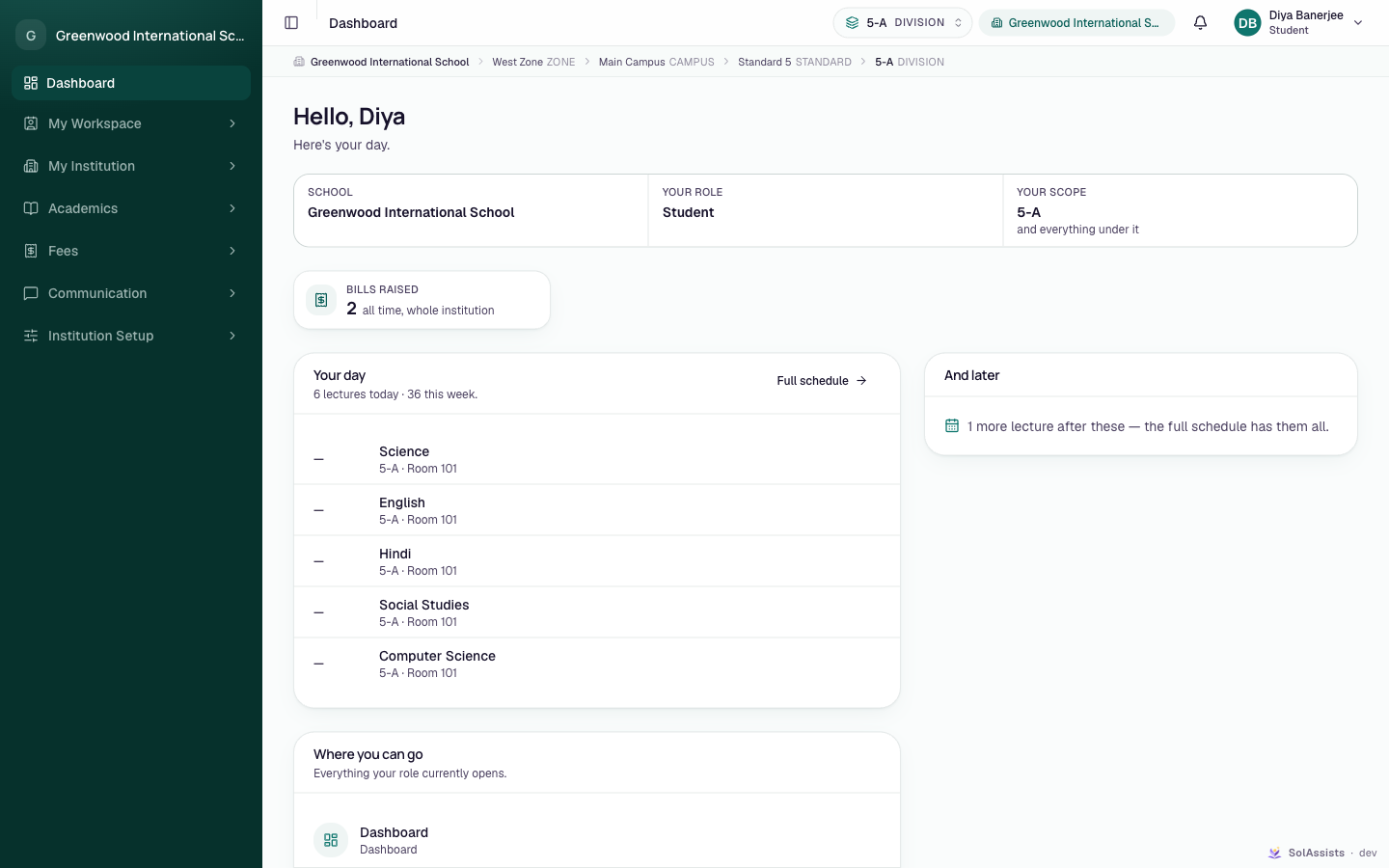 Student dashboard