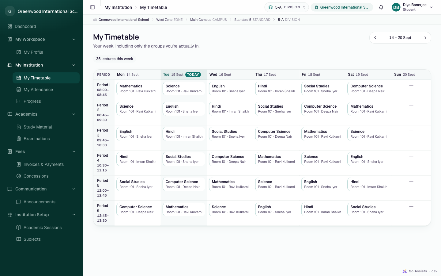 Student timetable