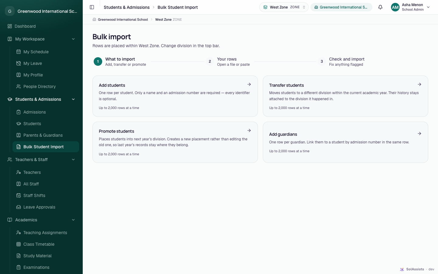 Bulk import, step 1: choosing what to import